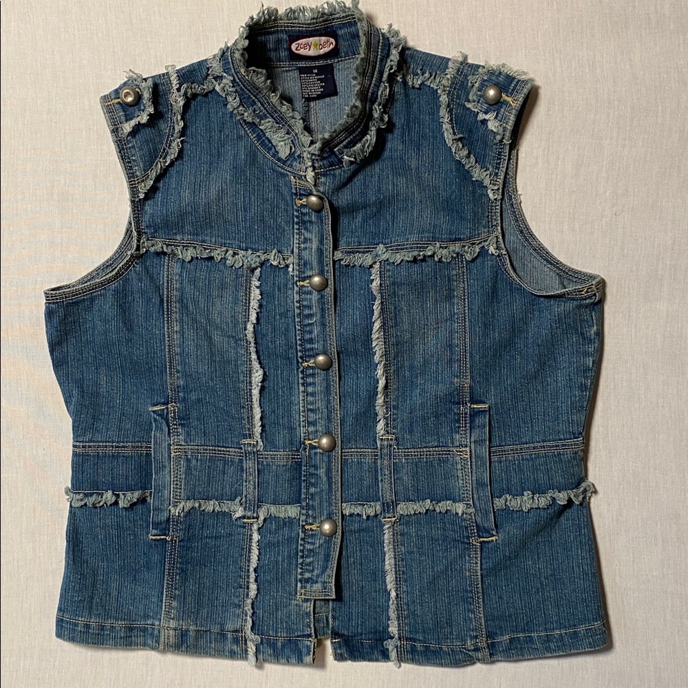 Zoey Beth Raw-Edge Panelled Denim Vest in Classic Blue